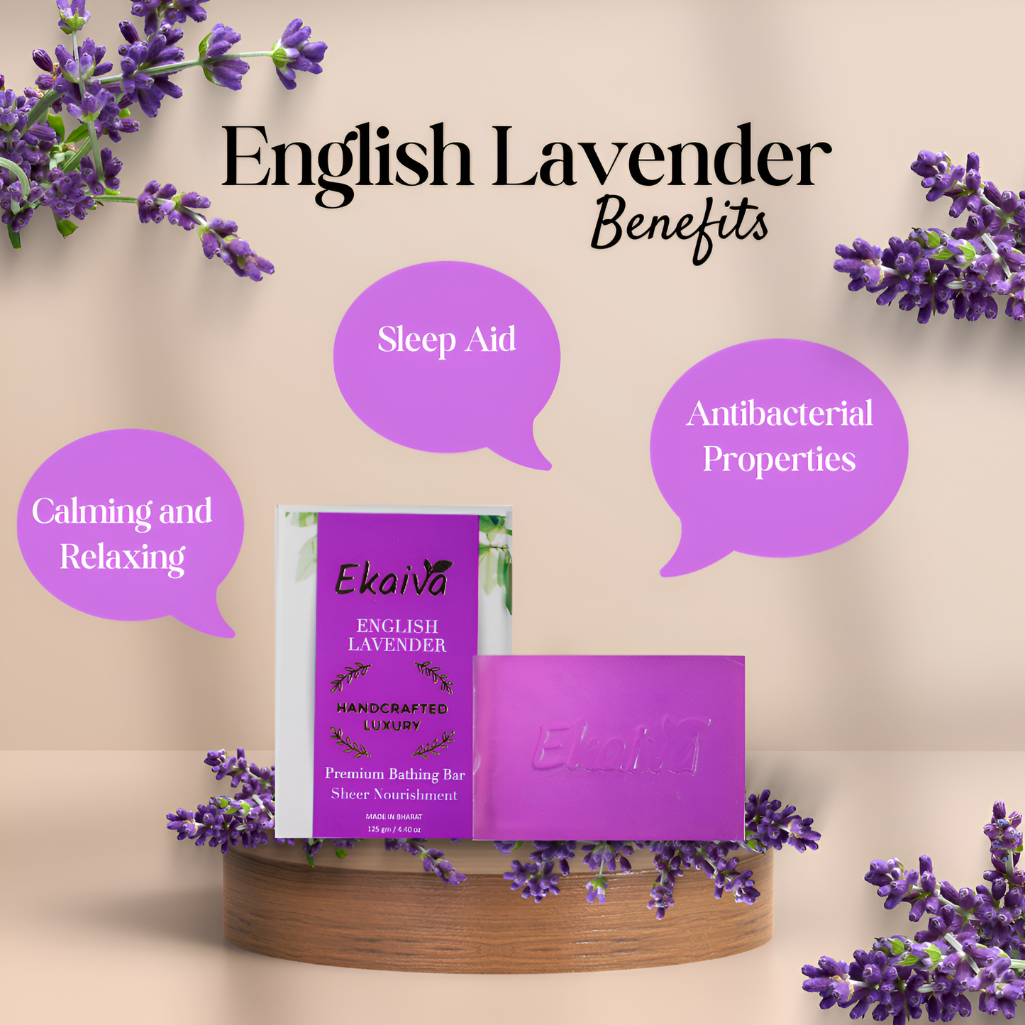 English Lavender Daily Bathing Soap for Improving Skin Tone & Reducing Fine Lines, 125 gm