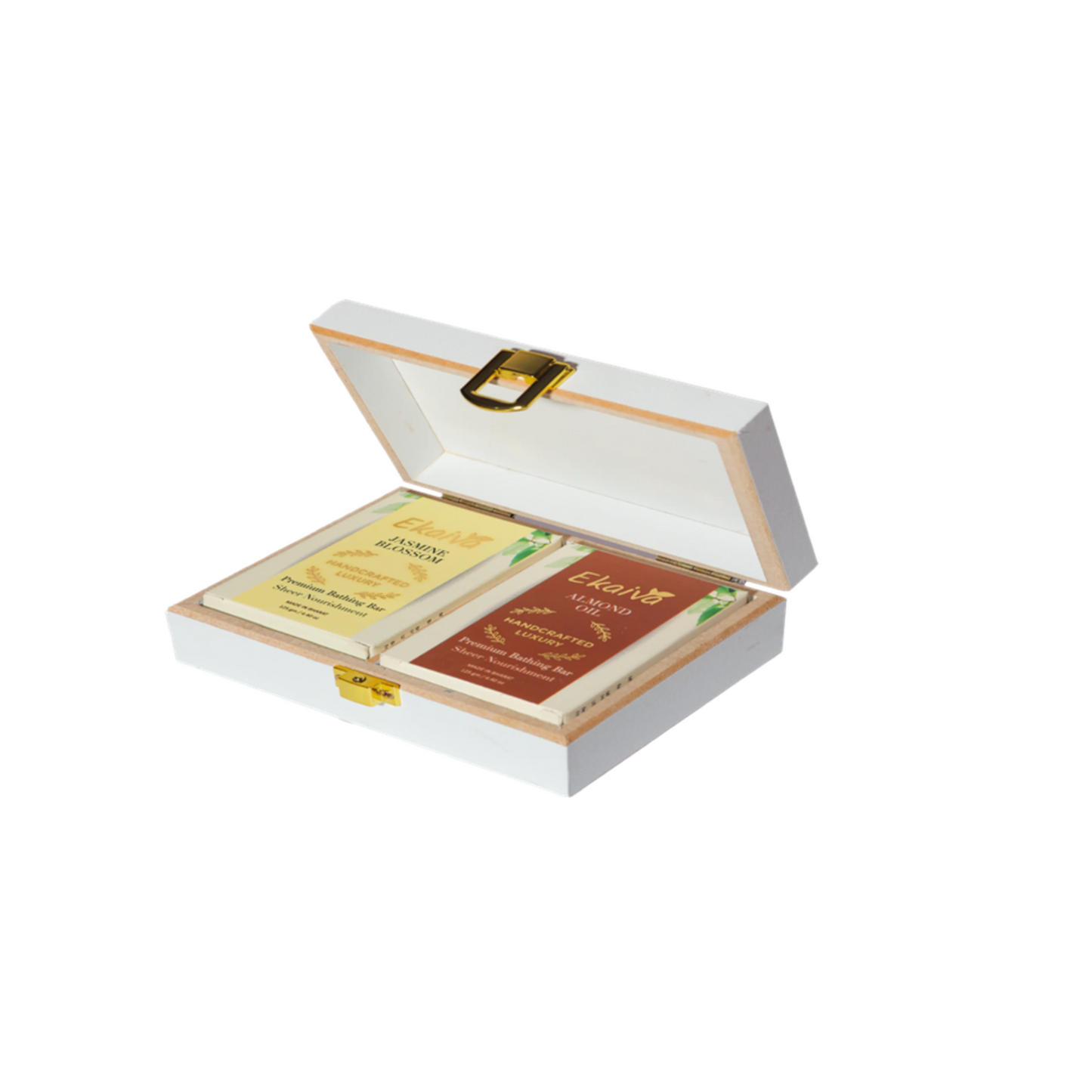 Ekaiva Organics Luxury Gift Box - Classic Collection: Jasmine Blossom & Almond Oil Bathing Bars in an Elegant Engineered Wooden Box