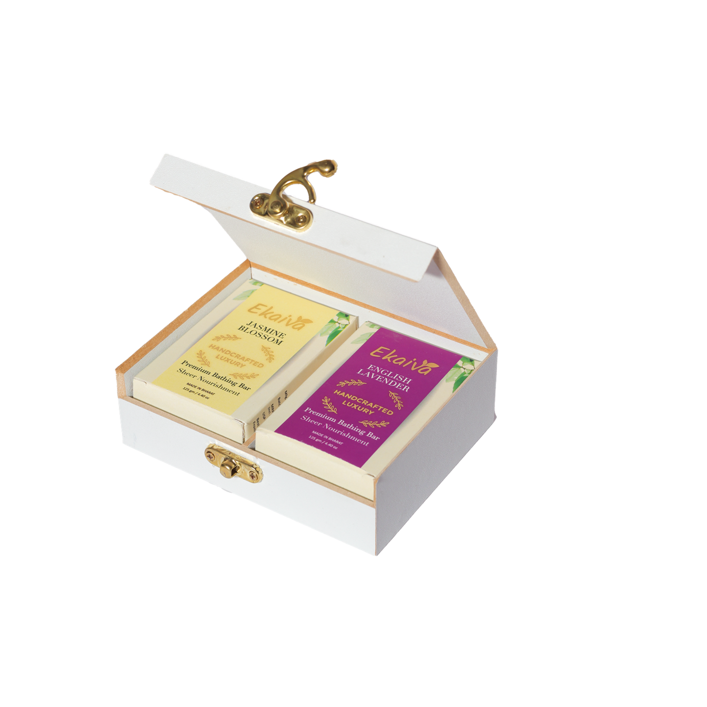 Ekaiva Organics Luxury Gift Box - Deluxe Duo: Jasmine Blossom & English Lavender Bathing Bars in an Elegant Engineered Wooden Box